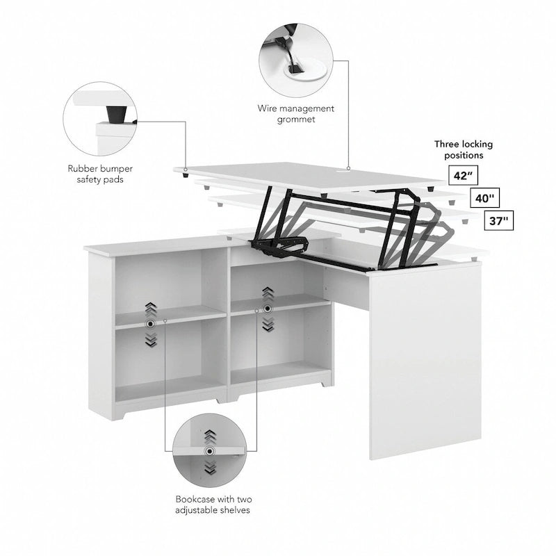 52W 3-Position Sit to Stand Corner Desk with Shelves and Storage