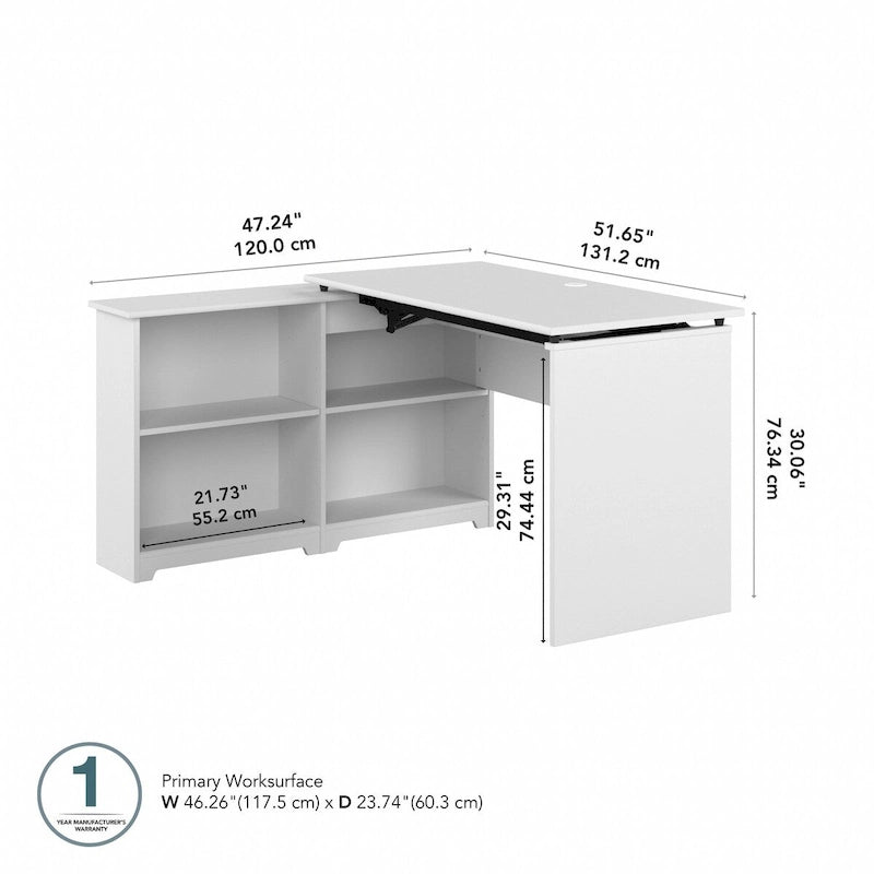 52W 3-Position Sit to Stand Corner Desk with Shelves and Storage