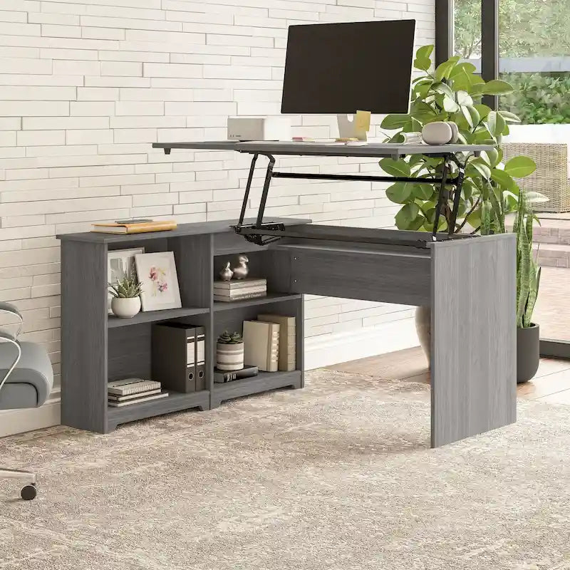 52W 3-Position Sit to Stand Corner Desk with Shelves and Storage