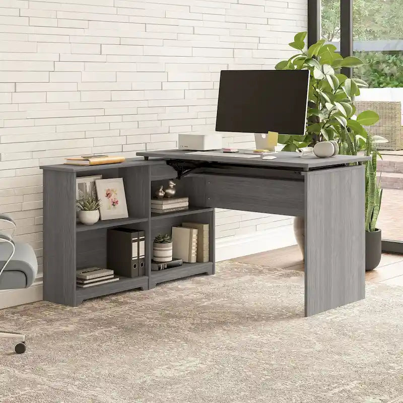 52W 3-Position Sit to Stand Corner Desk with Shelves and Storage