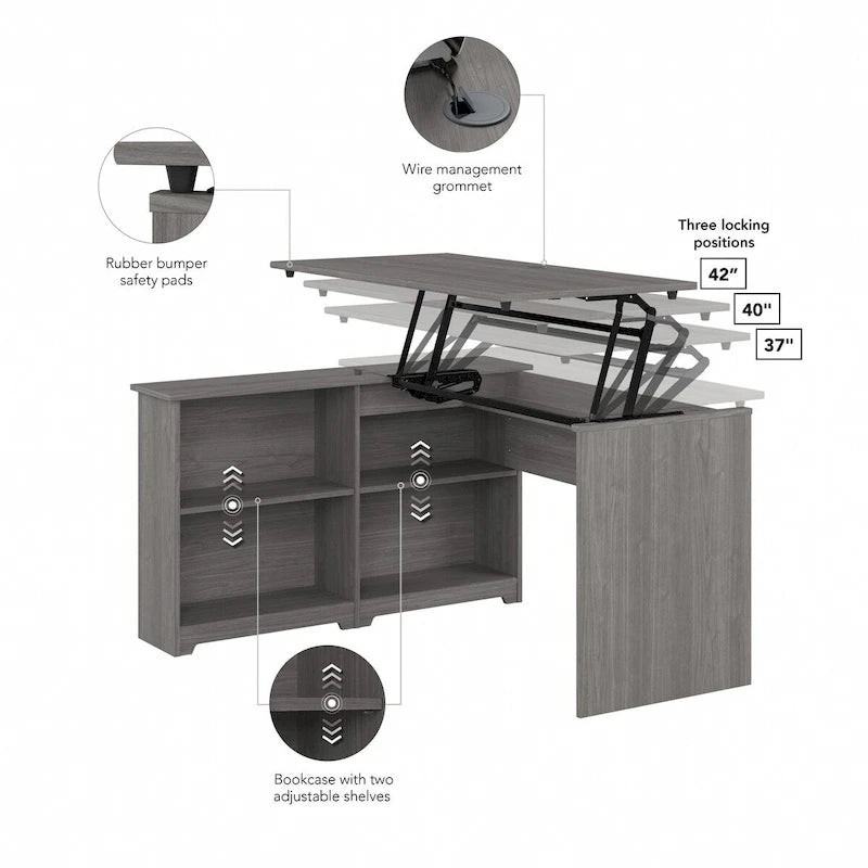 52W 3-Position Sit to Stand Corner Desk with Shelves and Storage