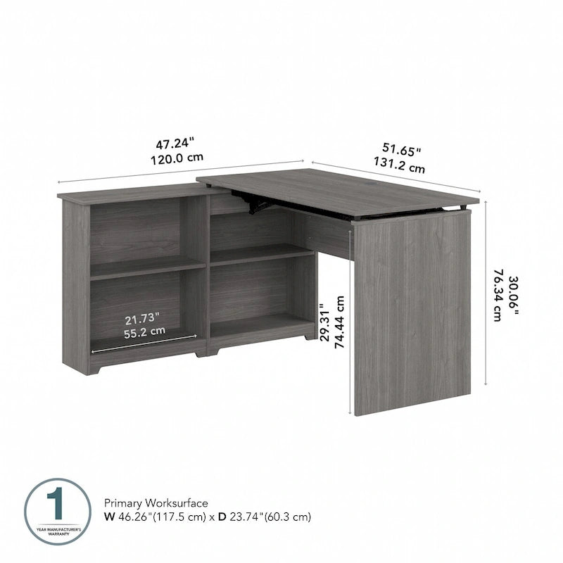 52W 3-Position Sit to Stand Corner Desk with Shelves and Storage