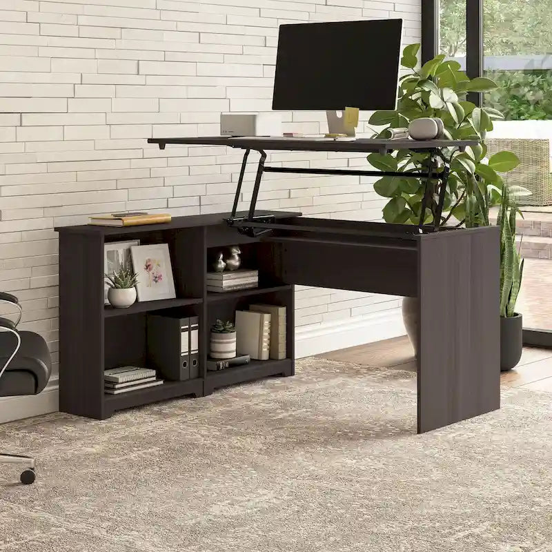 52W 3-Position Sit to Stand Corner Desk with Shelves and Storage
