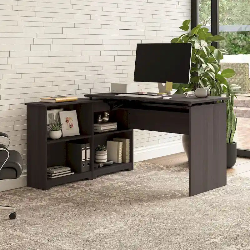 52W 3-Position Sit to Stand Corner Desk with Shelves and Storage