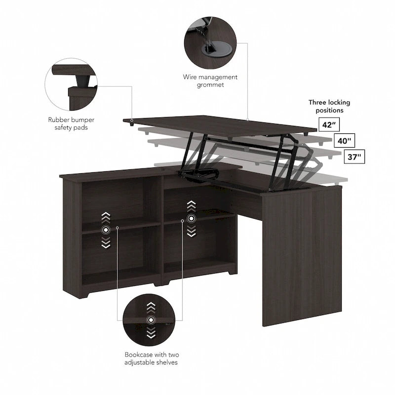 52W 3-Position Sit to Stand Corner Desk with Shelves and Storage