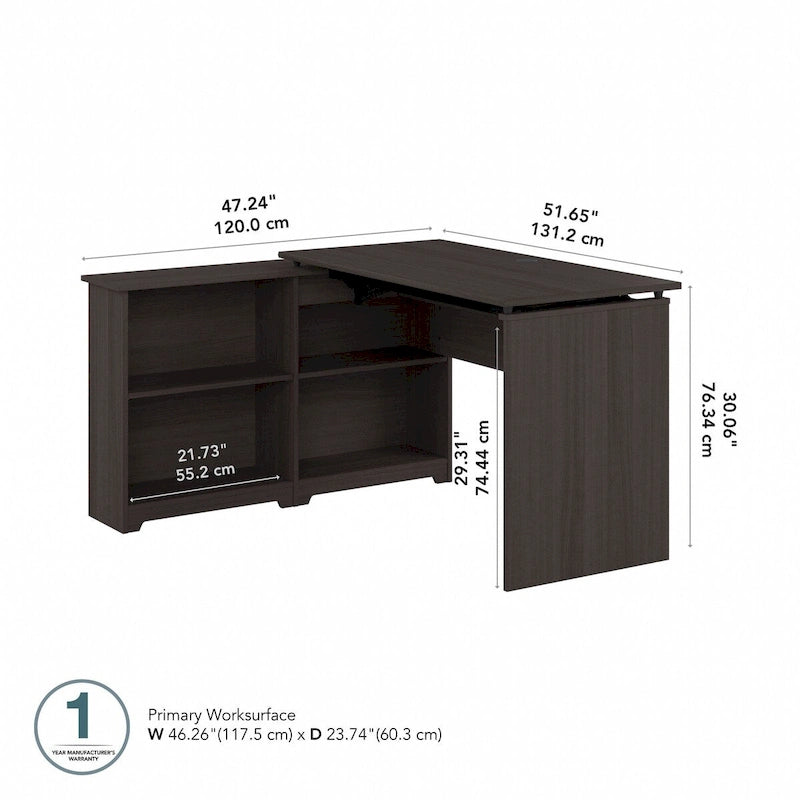52W 3-Position Sit to Stand Corner Desk with Shelves and Storage